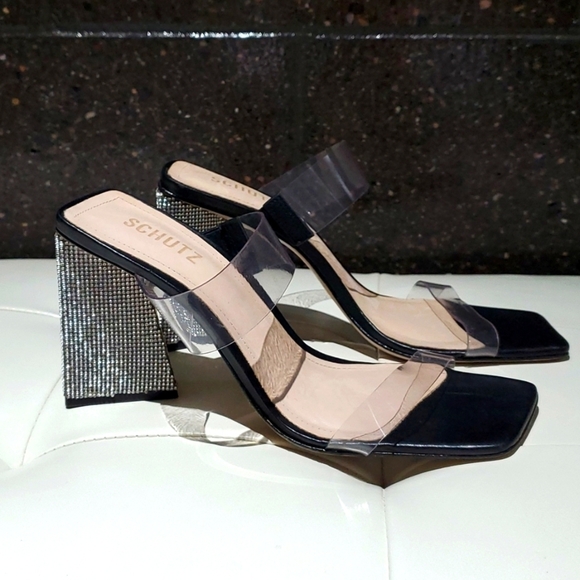 SCHUTZ ARIELLEN CRYSTAL BLOCK HEEL SANDALS WOMENS SIZE 9.5B MOBWIFE CLUBWEAR - Picture 1 of 10